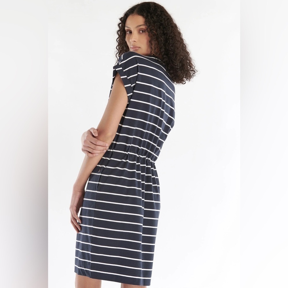 H&M size xs navy blue and white striped jersey dress with pockets